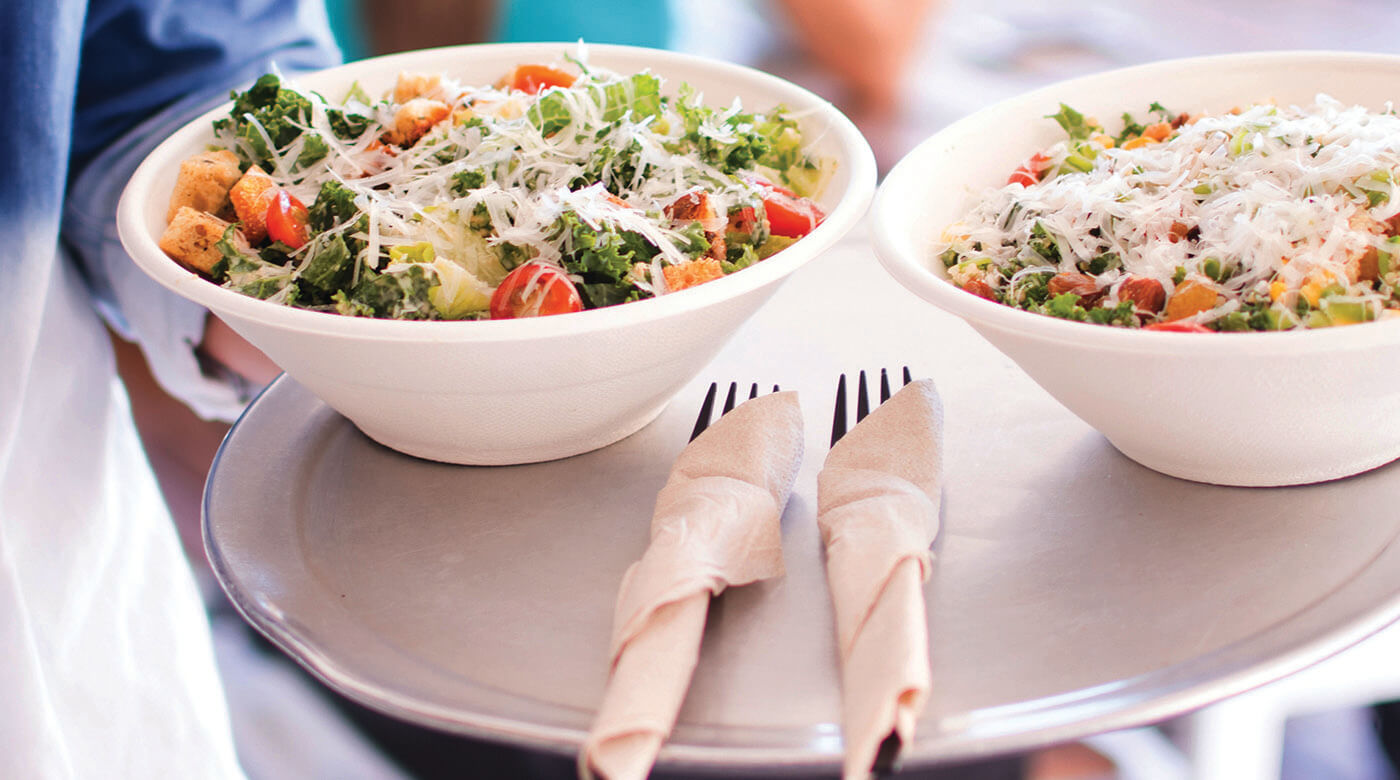 tray with two salads on it