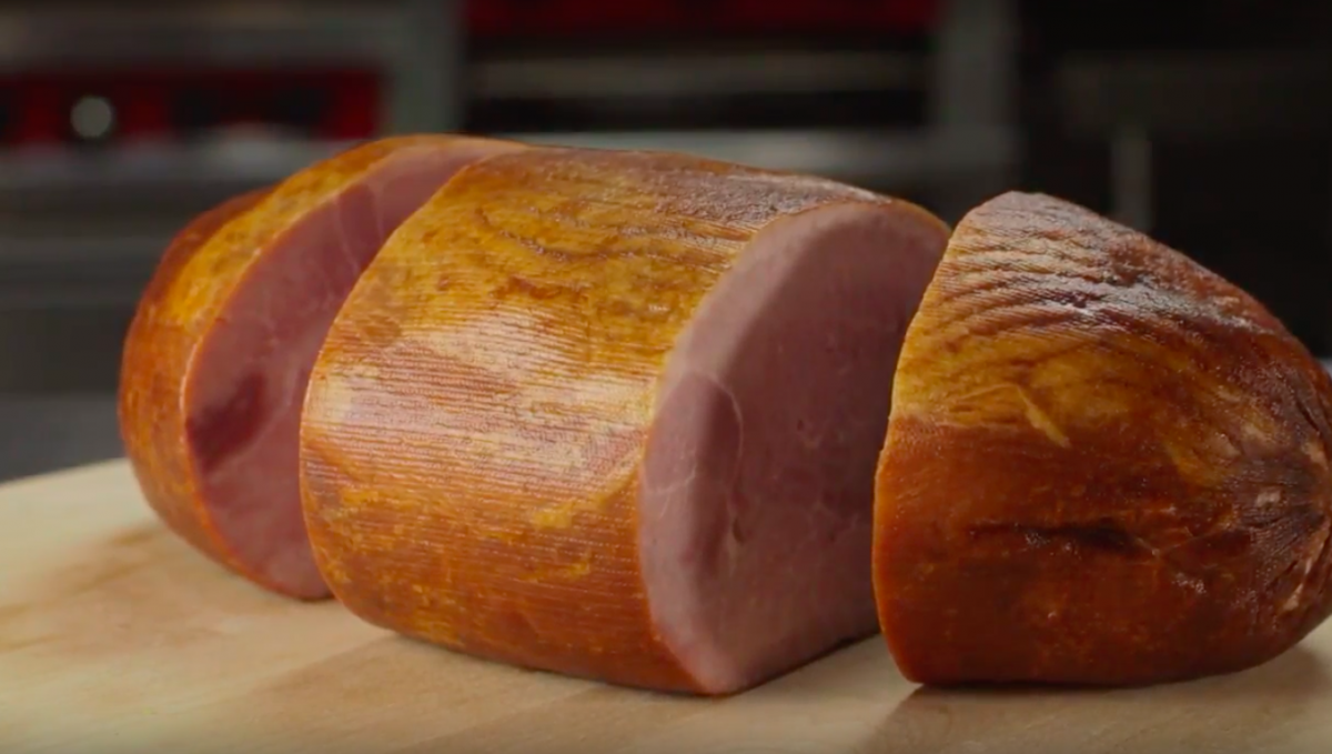 sliced ham in thirds
