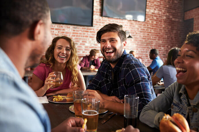 smiling restaurant customers