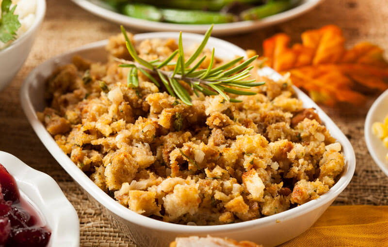 Stuffing in a serving dish