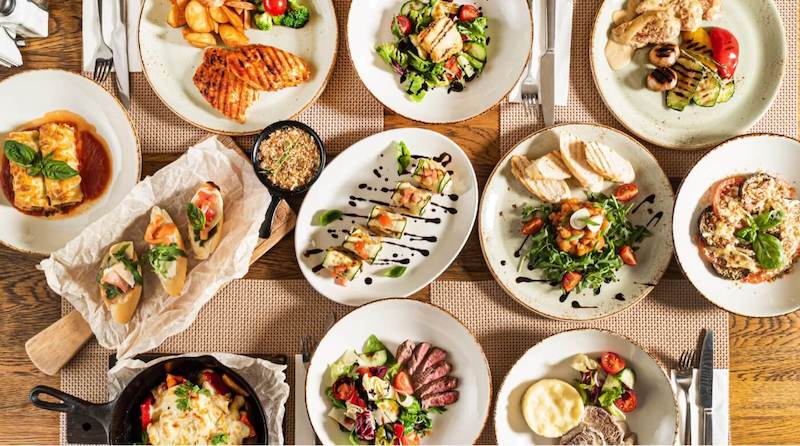 Food spread over table