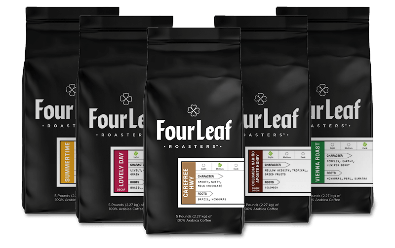 Four Leaf Roasters five coffee bags