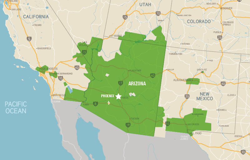 Map of Southwest US indicating Shamrock Distribution Area