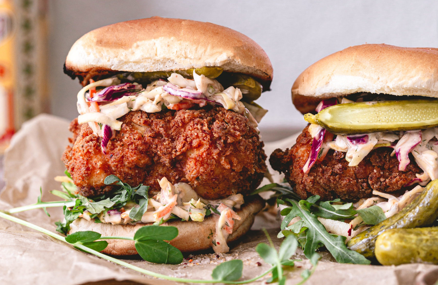 SpicySouthern Style Fried Chicken Sandwich With Coleslaw And Pickles