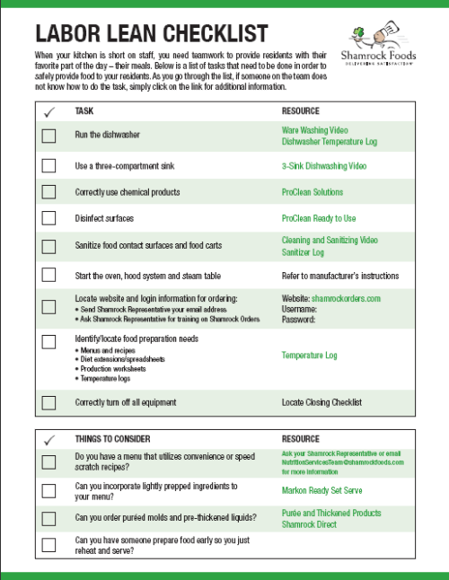 Health Care Labor Saving Checklist