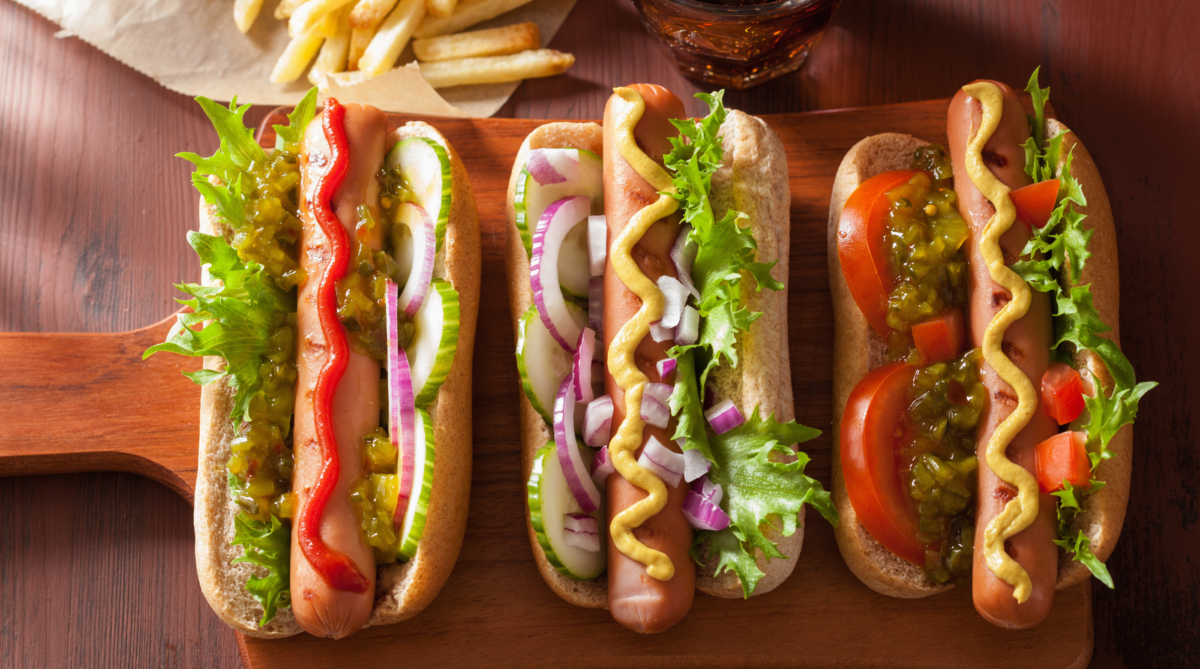 three hot dogs